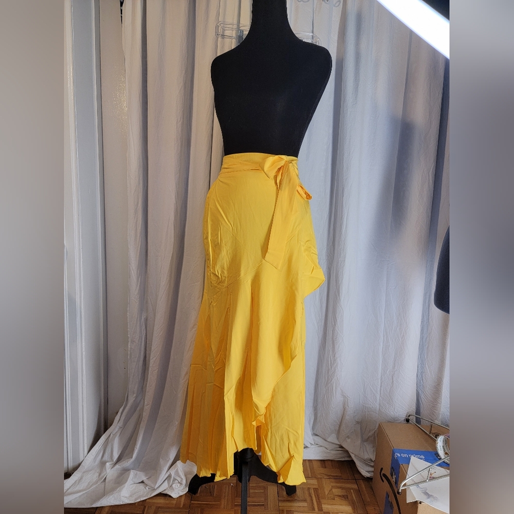 Yellow Women's Faux Wrap Maxi Skirt